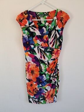 Lauren Ralph Lauren Dress Womans 8 Petite Multicolor Floral Faux Wrap Summer